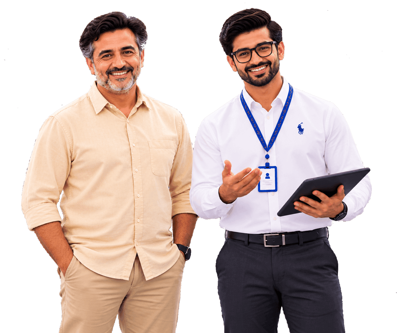A property owner with his ComfoBuddyRental manager holding a tablet