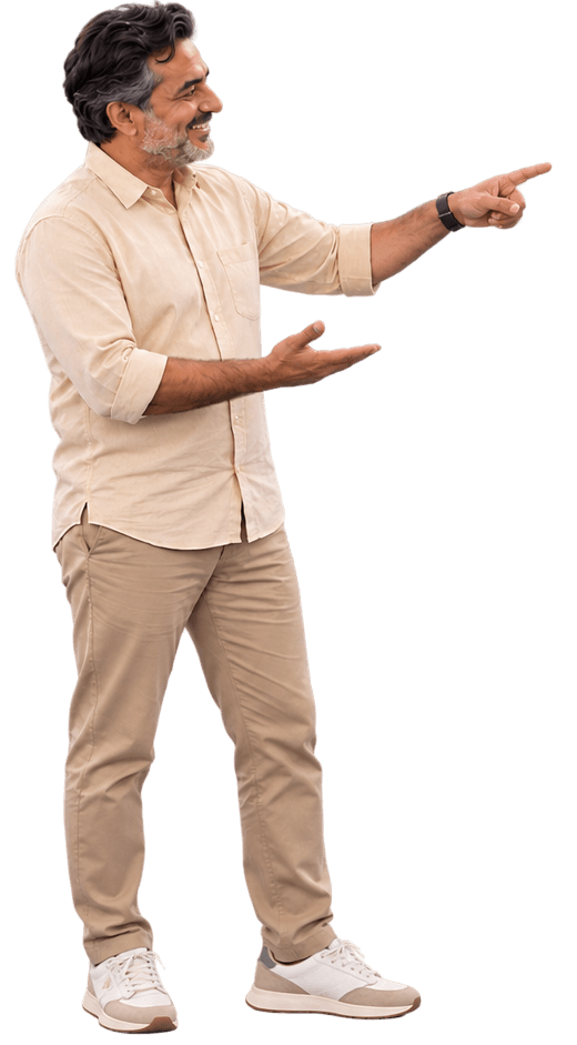 A property owner pointing at his website